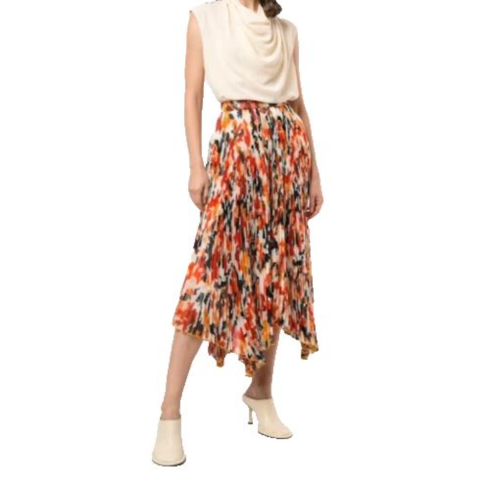 Proenza Schouler Pleated Skirt Watercolor Floral Handkerchief Hem 6 Designer